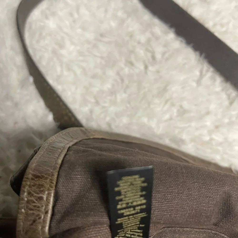 FOSSIL Long Live Vintage leather Distressed Brown&Canvas Messenger Crossbody Bag